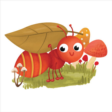 Cartoon red ant isolated on white background. Watercolor illustration.のイラスト素材