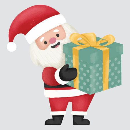 Santa Claus holding a gift box. Vector illustration of Santa Claus.のイラスト素材
