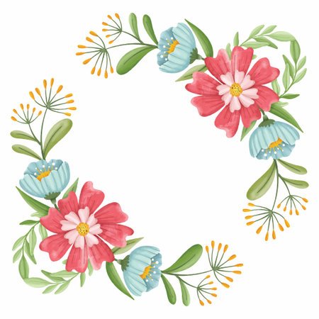 Floral wreath with pink and blue flowers. Vector illustration.のイラスト素材