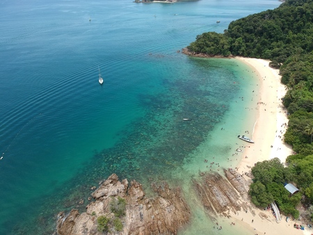 Aerial view beautiful island with blue ocean and coralsの写真素材