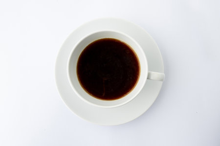 cup of black coffee isolated with white backgroundの写真素材