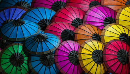 Handmade Umbrella in Luang Prabnang night marketの写真素材