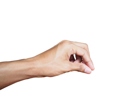 Young man hand showing gesture isolated on white background.の写真素材