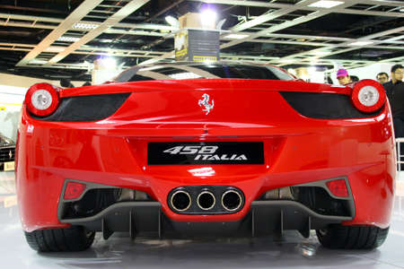KUALA LUMPUR - DEC 10: Rear view of Ferrari 458 Italia at the Kuala Lumpur International Motor Show 2010 on DECEMBER 10, 2010 in Kuala Lumpur, Malaysia のeditorial素材