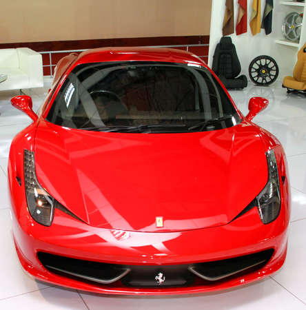 KUALA LUMPUR - DEC 10: Front view of Ferrari 458 Italia at the Kuala Lumpur International Motor Show 2010 on DECEMBER 10, 2010 in Kuala Lumpur, Malaysia のeditorial素材