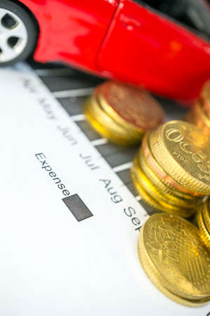 Financial Statement with coins Car loan Concept
