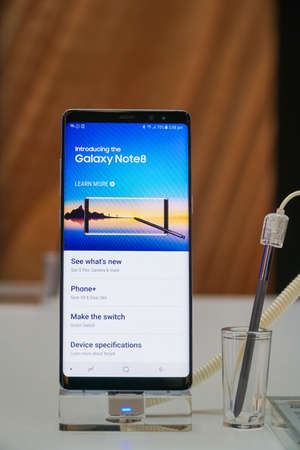 KUALA LUMPUR, MALAYSIA - SEPTEMBER 29, 2017: Samsung Galaxy Note 8 during product launch at Kuala...