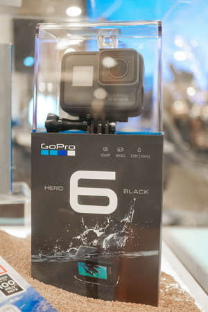 KUALA LUMPUR, MALAYSIA - SEPTEMBER 29, 2017: GoPro HERO 6 product launch. The camera is Waterproof up to 10 m, supports 4k HEVC video recording up to 60 fps and 1080p up to 240fpsのeditorial素材