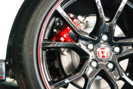 KUALA LUMPUR, MALAYSIA - SEPTEMBER 30, 2017: Rims And Tyre from Honda Civic Type R at roadshow in Kuala Lumpur, Malaysia.のeditorial素材