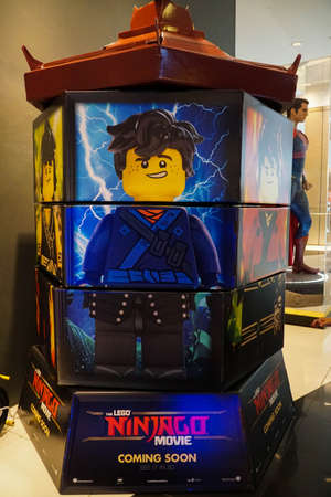 KUALA LUMPUR, MALAYSIA - SEPTEMBER 23, 2017: The LEGO Ninjago Movie poster, 2017 3D computer-animated action comedy martial arts film produced by Warner Animation Group.のeditorial素材