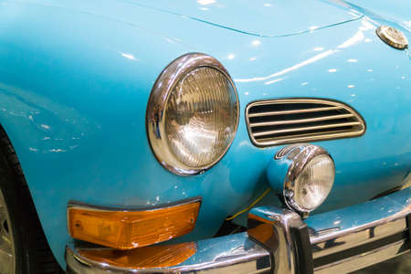 KUALA LUMPUR, MALAYSIA - JULY 28, 2018: Close-up headlight from Volkswagen Karmann-Ghia at Festival Art of Speed in Kuala Lumpur, Malaysiaのeditorial素材