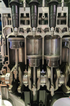 SINGAPORE - JANUARY 12, 2019: Cut away car engine at Singapore Motorshowのeditorial素材