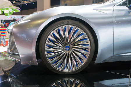 KUALA LUMPUR, MALAYSIA - NOVEMBER 23, 2018: Rims and tyre from Lexus LS+ Concept at Kuala Lumpur Motor Showのeditorial素材