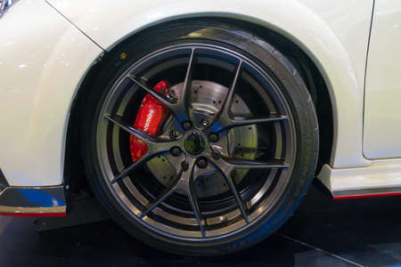 KUALA LUMPUR, MALAYSIA - NOVEMBER 23, 2018: Rims and Tyre from Perodua Myvi GT at Kuala Lumpur Motor...