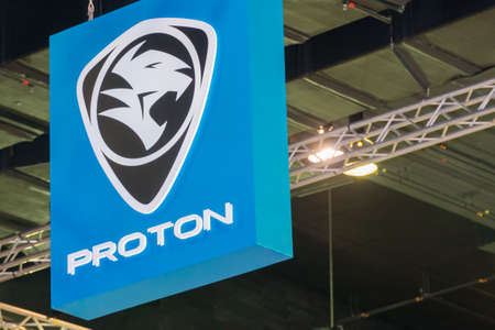 KUALA LUMPUR, MALAYSIA - NOVEMBER 23, 2018: Proton logo at Kuala Lumpur Motor Showのeditorial素材
