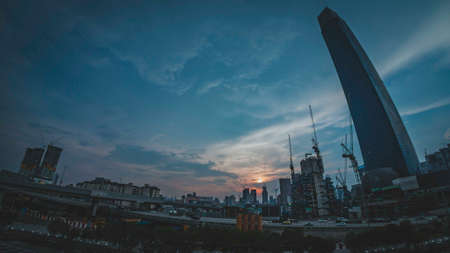 New iconic building TRX Tun Razak Exchange or Exchange 106 tower still under construction during sunriseのeditorial素材