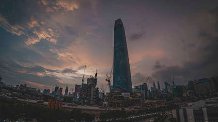 New iconic building TRX Tun Razak Exchange or Exchange 106 tower still under construction during sunriseのeditorial素材