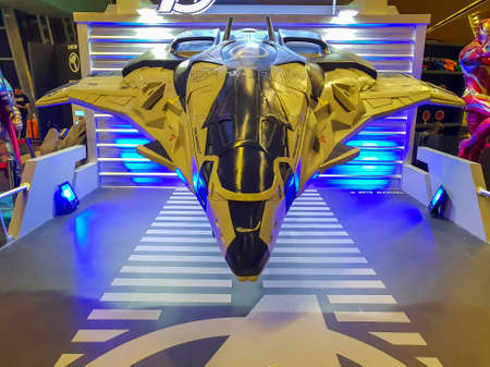 KUALA LUMPUR, MALAYSIA - MAY 6, 2019: The Quinjet replica from Avengers Endgame. The Avengers, is a...