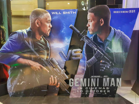 KUALA LUMPUR, MALAYSIA - OCTOBER 4, 2019: Gemini Man movie poster, is a 2019 American action...
