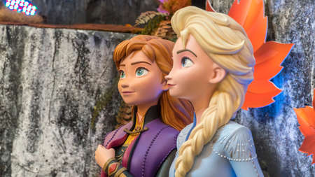 KUALA LUMPUR, MALAYSIA - NOVEMBER 17, 2019: Princess Elsa and Anna from Frozen 2 Magical Journey