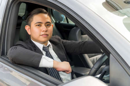 E-Hailing Concept, young asian man driving a carの写真素材
