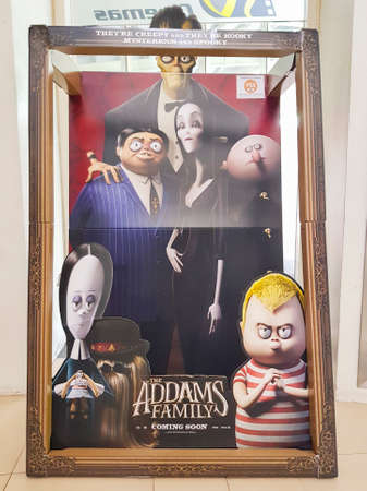 KUALA LUMPUR, MALAYSIA - NOVEMBER 6, 2019: The Addams Family movie standee, is a 2019 American 3D...