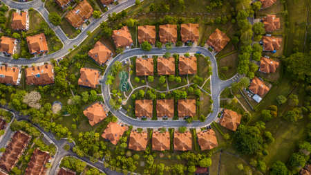 An aerial top down view of luxury residential housesの写真素材