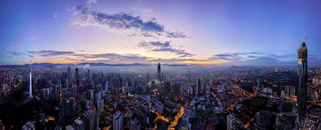 Panoramic Aerial view of Kuala Lumpur cityscape during Sunriseの写真素材