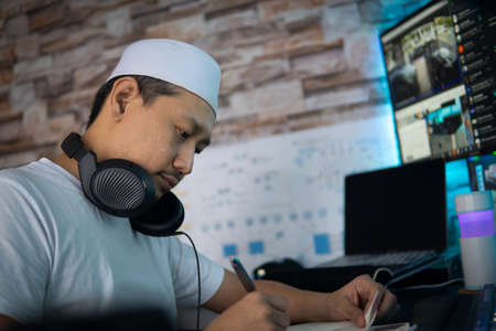 Work from home concept, Middle age asian man conference call work from home