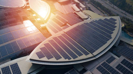 Arrangement of Solar Panels outdoor Alternative source of electricity. Solar farmの写真素材