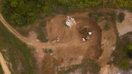 Top down photo of construction excavation process at the siteの写真素材