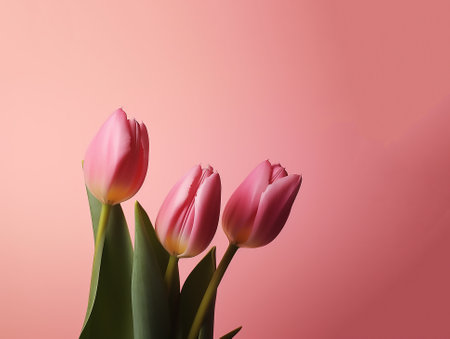 Pink tulips spring flower background Symbols of love for Happy Women's, Mother's, Valentine's Day, birthday, copy space,の素材
