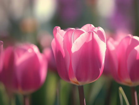 Pink tulips spring flower background Symbols of love for Happy Women's, Mother's, Valentine's Day, birthday, copy space,の素材