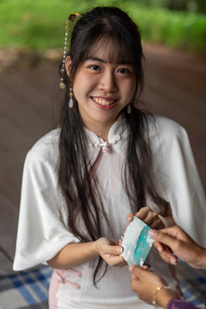 Group of students wearing traditional wear for festival celebrationの写真素材