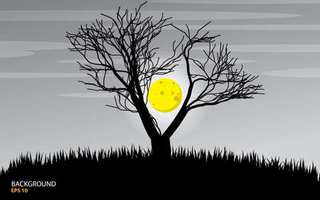 night full moon silhouette background vectorのイラスト素材