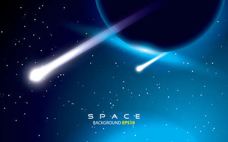 blue light space background with meteorのイラスト素材