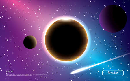 space background vector. Red and blue sky with planets and meteor.のイラスト素材