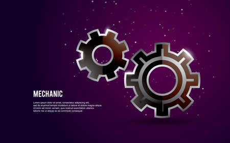 3D gear vector illustration with light and dots on dark purple background.のイラスト素材