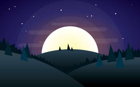 half moon night mountain landscape vector illustrationのイラスト素材