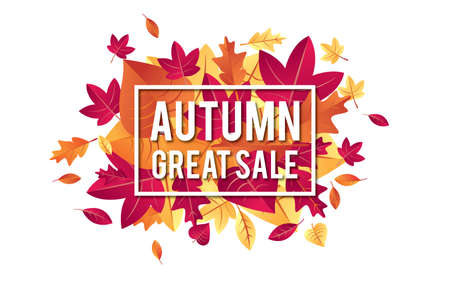 Autumn sale background in frame with leaves for shopping sale or promo.Vector illustration.のイラスト素材