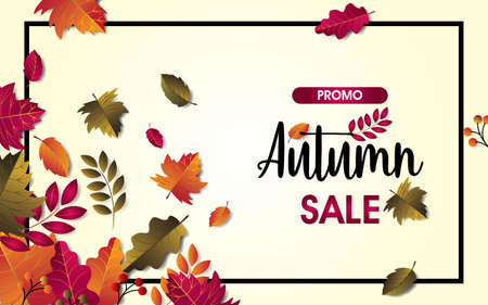 Autumn sale background with leaves for shopping sale or promo. Red gradation