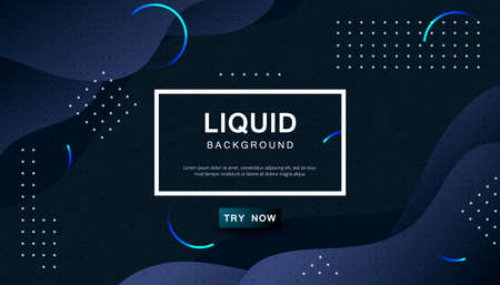 Dynamic abstract wavy background. Modern black and blue light fluid shape with geometric dots composition. Dark background vector illustration.のイラスト素材