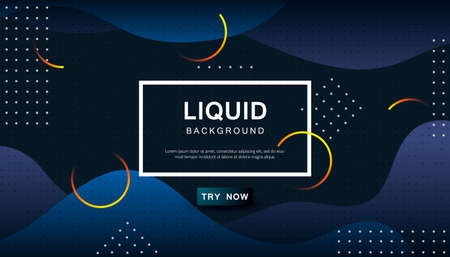 Dynamic abstract wavy background. Modern black and blue light fluid shape with geometric dots composition. Dark background vector illustration.のイラスト素材