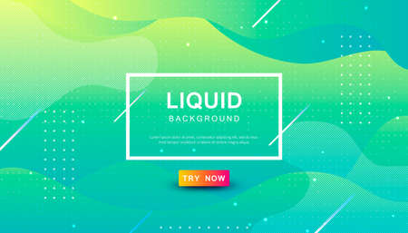 Modern blue and yellow dynamic background. Geometric fluid with halftone shape composition.のイラスト素材