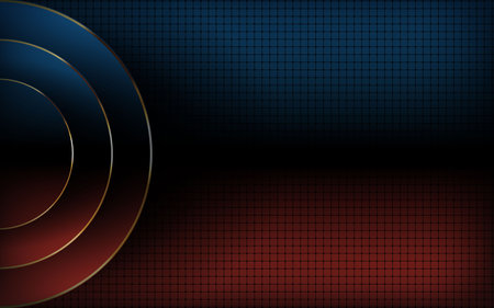 Blue and red gradient abstract modern background overlap layers. Texture with golden list element decoration.のイラスト素材