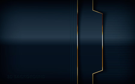 Dark overlap layers abstract background. Modern shape with light golden line element decoration. Realistic dimension design vector illustration.のイラスト素材