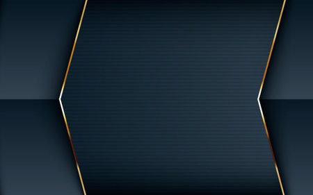 Realistic textured black background. Arrow overlap layers with golden line concept.のイラスト素材