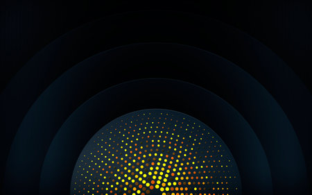 Dark abstract background with overlap layers. Realistic texture with golden glitters dots element decoration.のイラスト素材