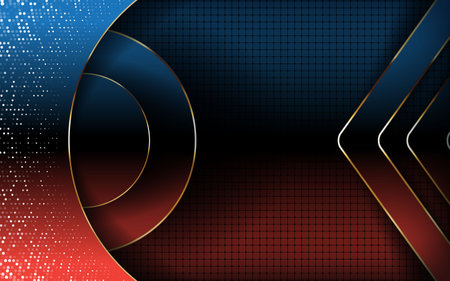Blue and red gradient abstract modern background overlap layers. Texture with golden list element decoration.のイラスト素材