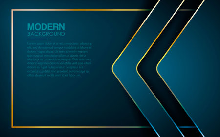 Dark blue overlap layers abstract background. Modern shape with light golden line element and textured layer decoration. Realistic dimension design vector illustration.のイラスト素材